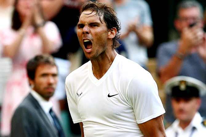 Rafael Nadal during his tense match with Nick Kyrgios, which he won  6-3, 3-6, 7-6(5), 7-6(3). Photograph: Hannah McKay/Reuters