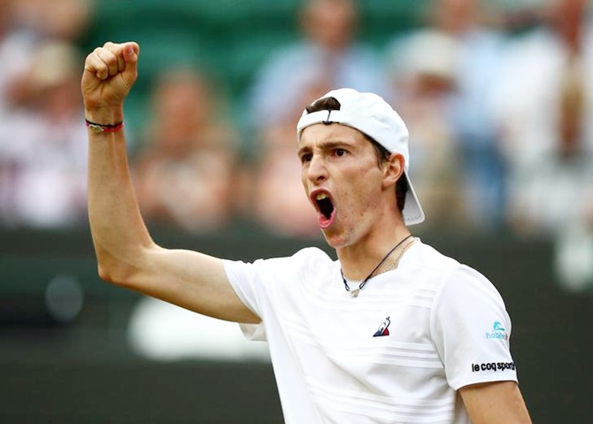 Ugo Humbert reacts during his third round match against Felix Auger-Aliassime.