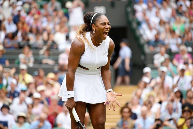 USA's Serena Williams celebrates winning her third round match against Germany's Julia Goerges