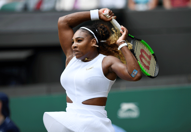 USA's Serena Williams in action during her fourth round match against Spain's Carla Suarez Navarro