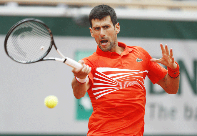 Novak Djokovic in action during his match against Germany's Jan-Lennard Struff on Monday