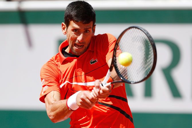 Serbia's Novak Djokovic in action during his French Open semi-final against Austria's Dominic Thiem