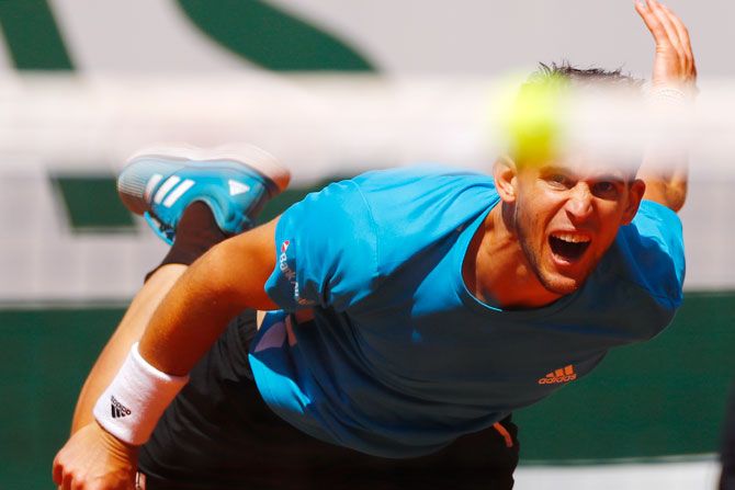 Dominic Thiem in action during his French Open semi-final against Serbia's Novak Djokovic