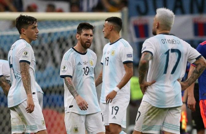 Lionel Messi and his Argentina team mates