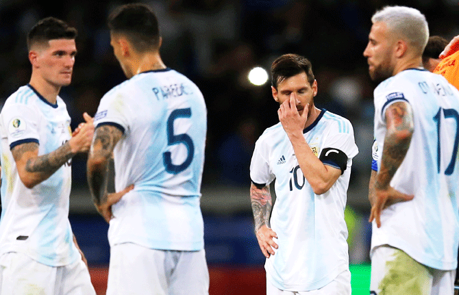  Argentina's Lionel Messi reacts after the match