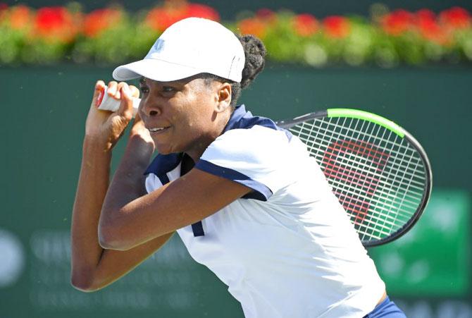 Venus Williams in action during her first-round victory. She next faces Petra Kvitova