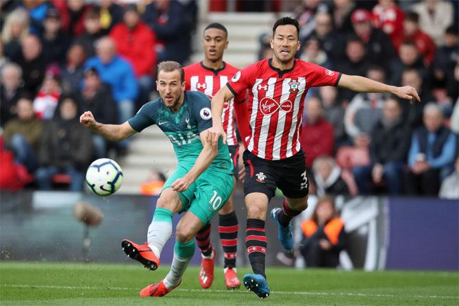 Harry Kane scores the opening goal for Tottenham Hotspur