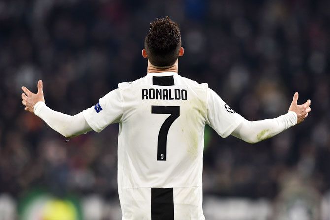 Juventus' Cristiano Ronaldo gestures during the UEFA Champions League Round of 16 second leg match against Atletico de Madrid at Allianz Stadium in Turin on Tuesday