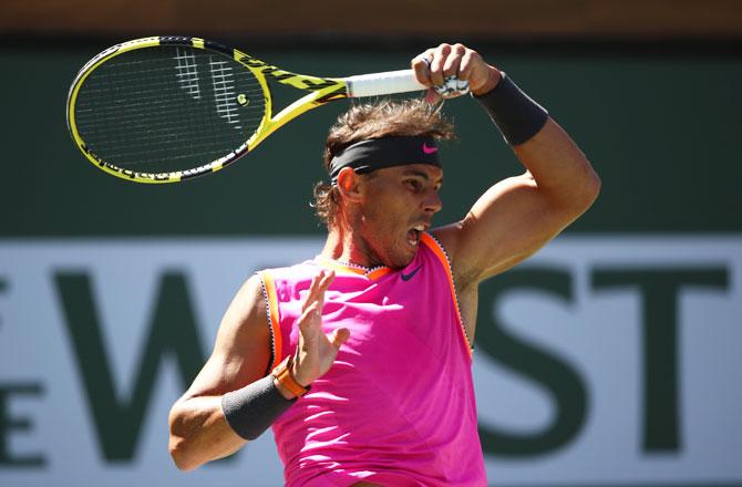 Spain's Rafael Nadal in action against Serbia's Filip Krajinovic during their men's singles fourth round match