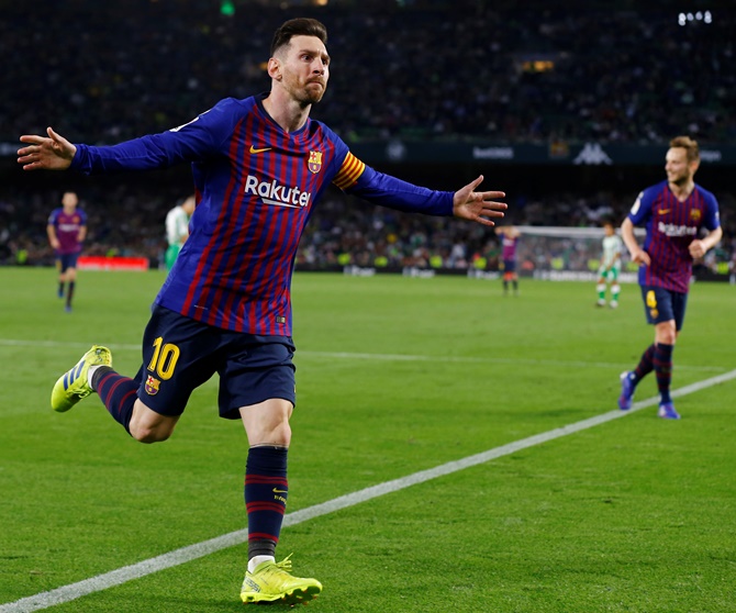 Barcelona's Lionel Messi celebrates