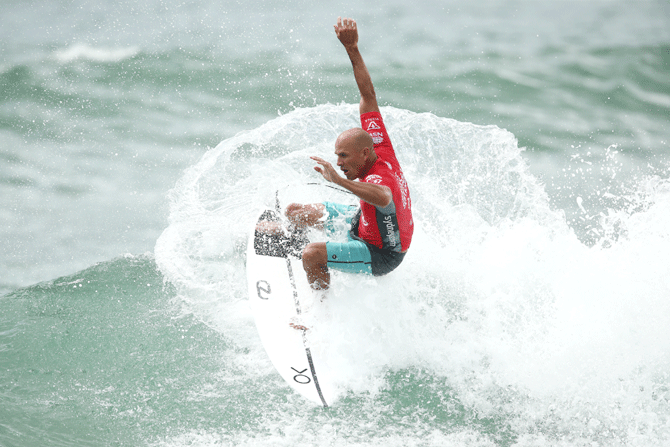 USA's Kelly Slater competes in his first heat of the Sydney Surf Pro at Manly Beach in Manly, Australia on Wednesday, March 20