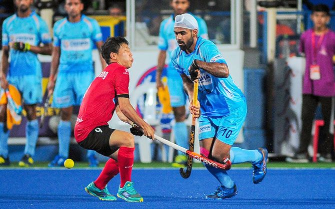 India's Simranjeet in action against Korea in the 28th Sultan Azlan Shah Cup final in Ipoh, Malaysia, on Saturday