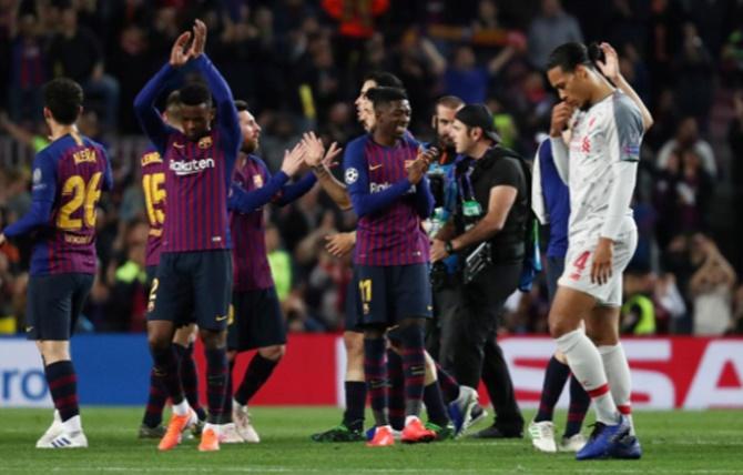 FC Barcelona players celebrate