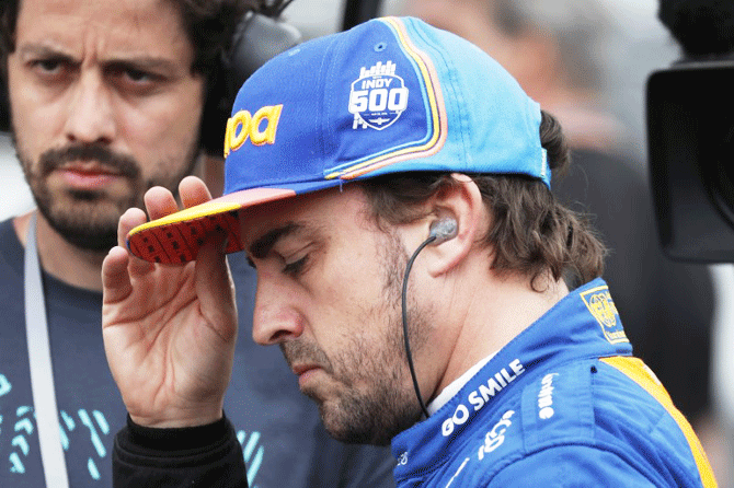 NTT IndyCar series driver Fernando Alonso fails to qualify for the 103rd Running of the Indianapolis 500 at Indianapolis Motor Speedway at Indianapolis, Indiana, on Sunday