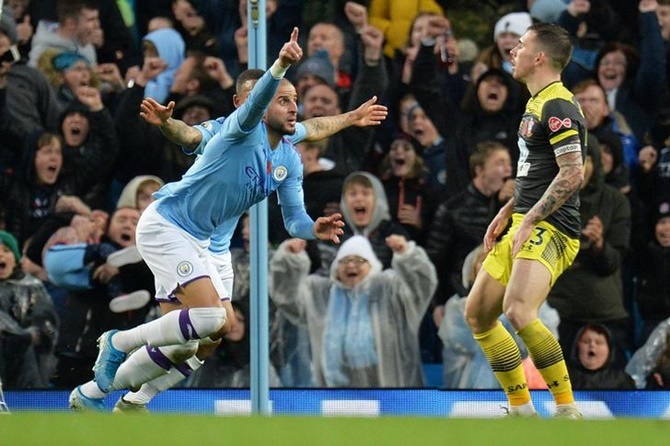 Kyle Walker celebrates scoring Manchester City's match-winning goal against Southampton