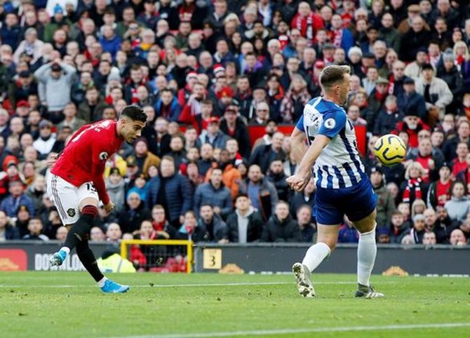 Andreas Pereira scores Manchester United's first goal.