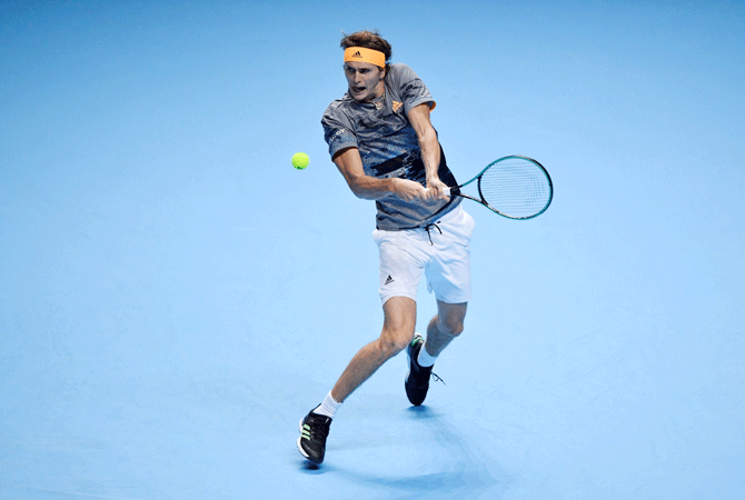 Germany's Alexander Zverev in action during his group stage match against Spain's Rafael Nadal 