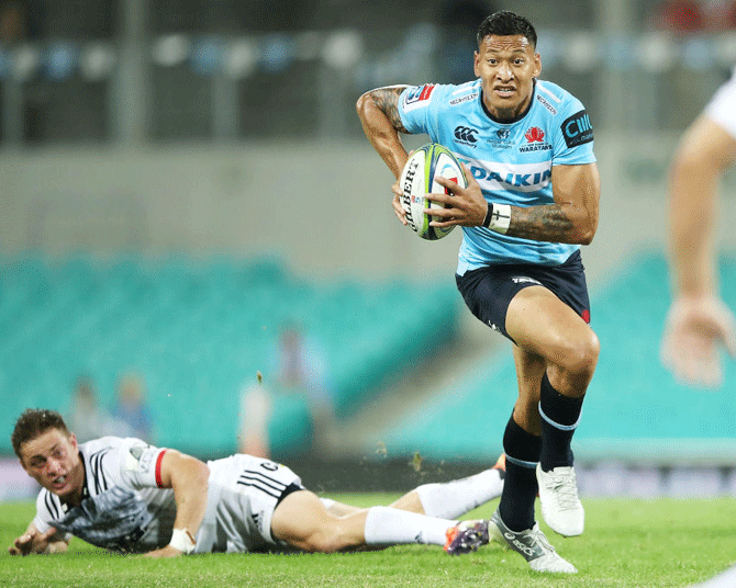Israel Folau, who was sacked from a multi-million dollar rugby contract in May after posting on Instagram that hell awaited "drunks, homosexuals, adulterers" and other sinners