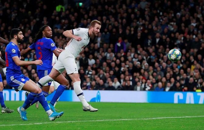 Harry Kane scores Tottenham Hotspur's fourth goal against Olympiacos.