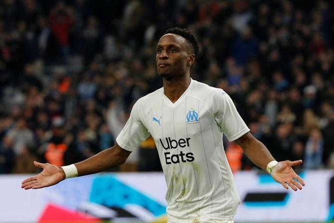 Bouna Sarr celebrates scoring Olympique de Marseille's first goal in Friday's Ligue 1 match against Brest, at Orange Velodrome, Marseille, France.