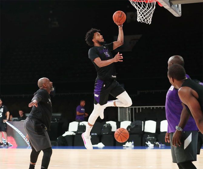The Sacramento Kings during a training session at the NSCI Dome in Mumbai on Thursday
