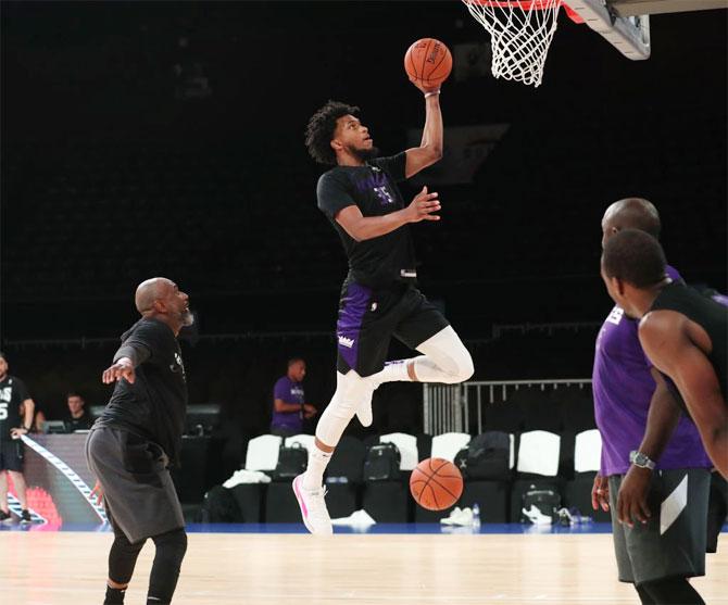 The Sacramento Kings during a training session at the NSCI Dome in Mumbai, on Thursday, October 3. Photograph: Kind courtesy, NBA India/Twitter