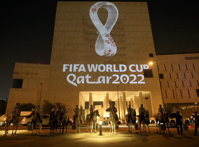  The official emblem of the FIFA World Cup Qatar 2022 which was projected on to a number of iconic buildings in Qatar in September. in 2019