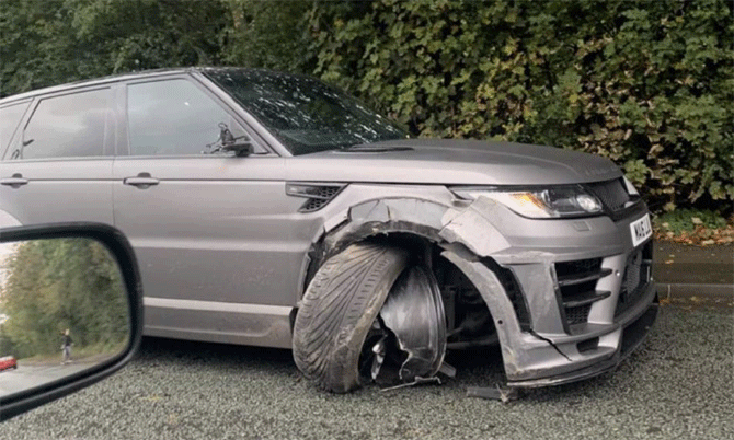 Sergio Kun Aguero's damaged car 