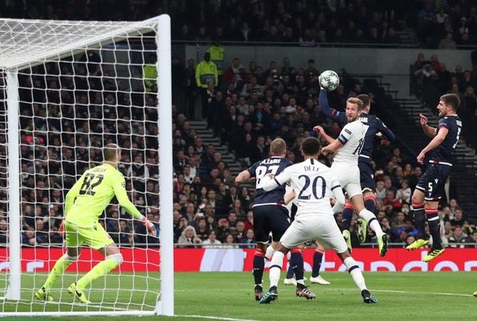 Harry Kane scores Tottenham Hotspur's first goal in the Group B match against Crvena Zvezda