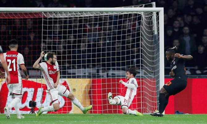 Michy Batshuayi scores Chelsea's only goal in the Group H match against Ajax Amsterdam