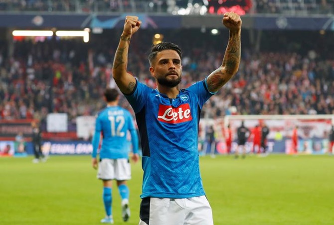 Napoli's Lorenzo Insigne celebrates after the Group E match against FC Salzburg