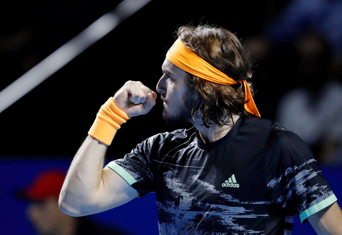 Greece's Stefanos Tsitsipas reacts during his second round match against Lithuania's Ricardas Berankis