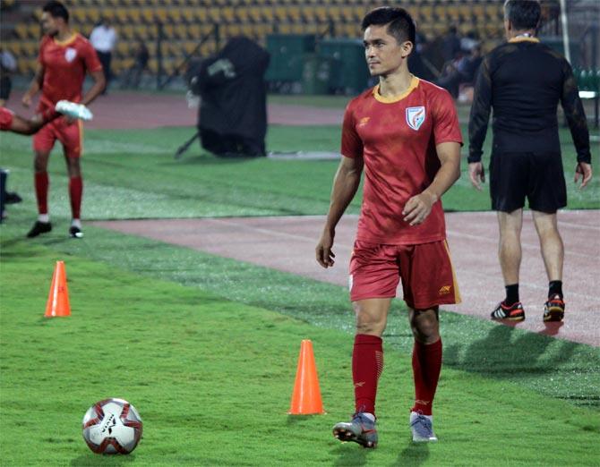 India captain Sunil Chhetri during a team training session