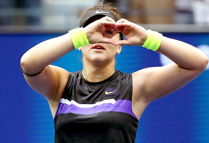 Bianca Andreescu celebrates after winning the US Open title