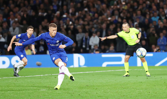Chelsea's Ross Barkley misses from the penalty spot during their Group H match against Valencia at Stamford Bridge