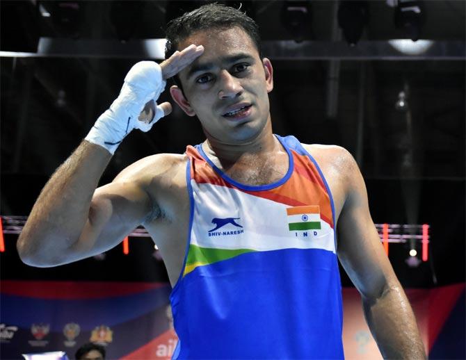 Amit Panghal is the first Indian male boxer to win a silver medal at the World Championship. Photographs: BFI/Twitter