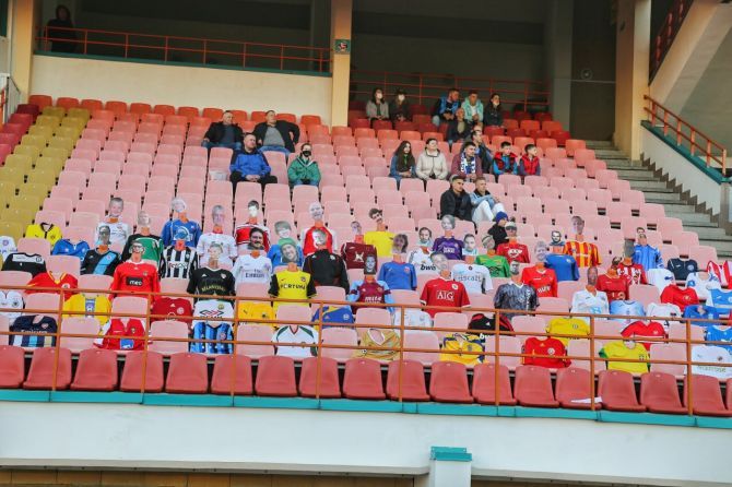 On Wednesday, as Dynamo Brest hosted Shakhtyor Soligorsk, a section of the stands was filled with the faces of supporters from countries including Russia, Britain, the United Arab Emirates and Iran sporting a range of overseas club shirts, the club said.