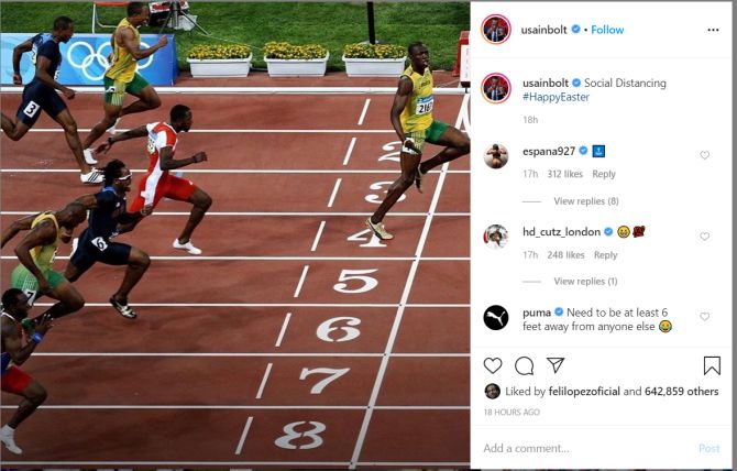 Usain Bolt's post on Instagram