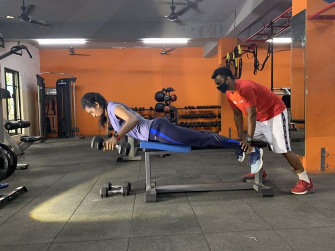 PV Sindhu training at the gym