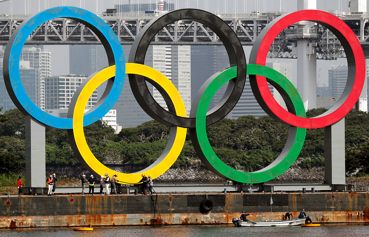 PIX Olympic rings temporarily removed from Tokyo Bay Rediff Sports