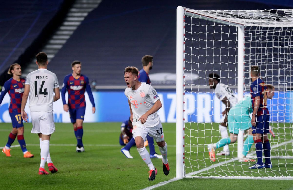 FC Bayern Munich's Joshua Kimmich celebrates after scoring his team's fifth goal