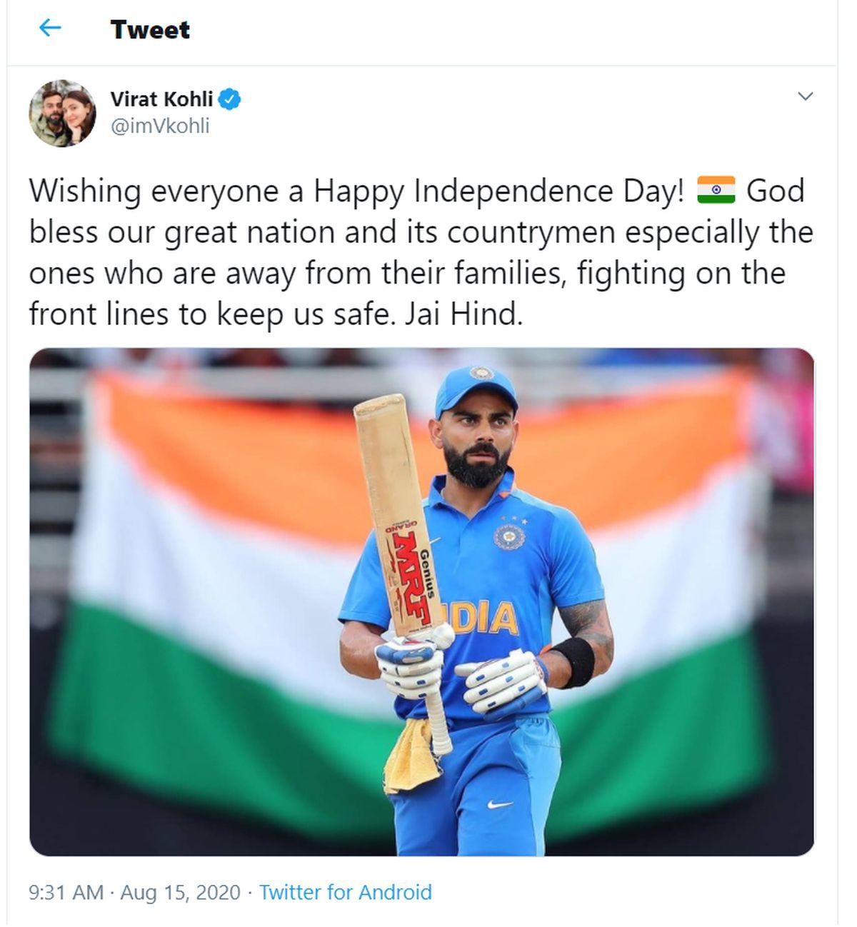 Virat Kohli's tweet