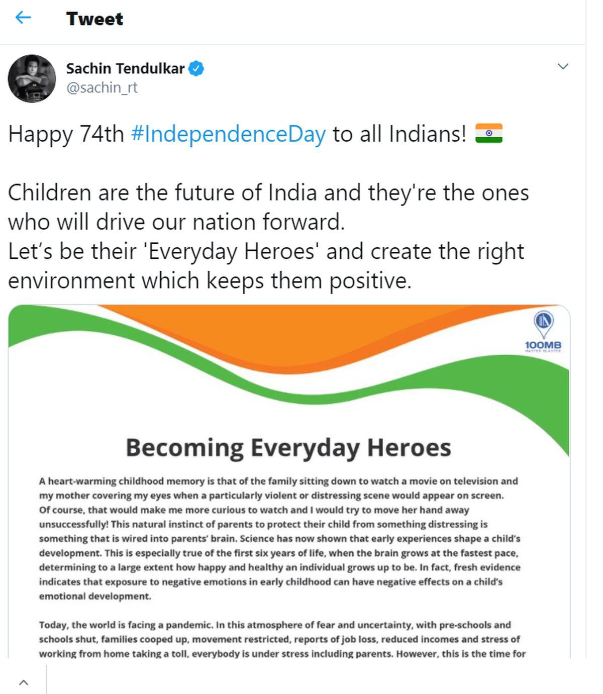 Sachin Tendulkar's tweet