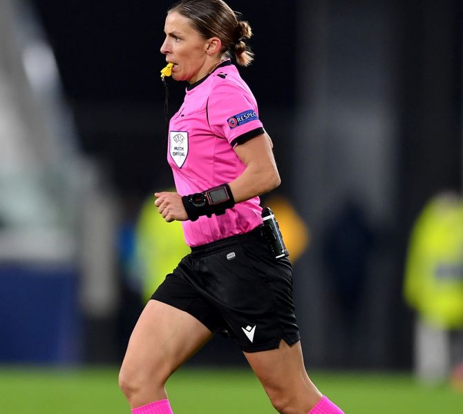 Stephanie Frappart made history by becoming the first female to referee to take charge of a men's Champions League match in December 2020. 