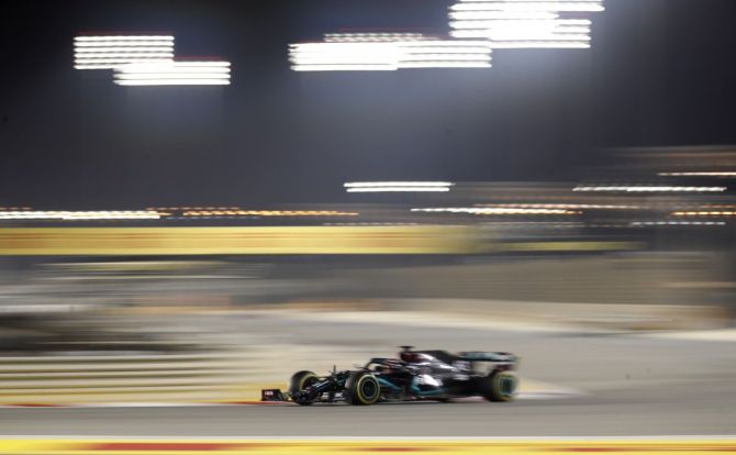 Mercedes' George Russell in action during the Sakhir F1 Grand Prix on Sunday 