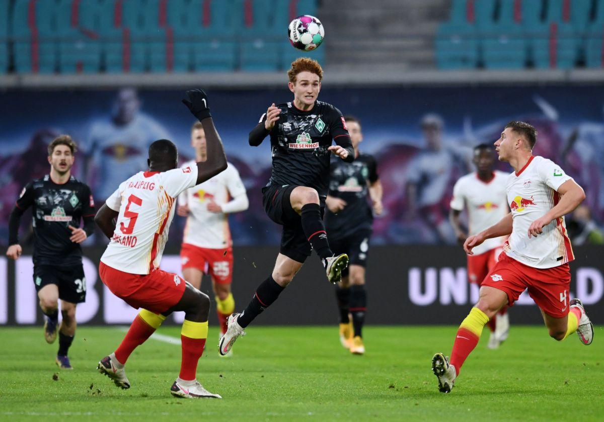 Werder Bremen's Josh Sargent in action during their Bundesliga match against RB Leipzig at Red Bull Arena in Leipzig on Saturday 