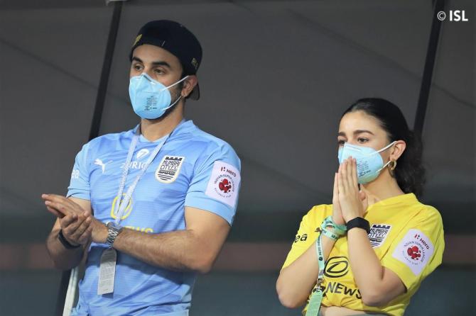 Mumbai City FC's co-owner, actor Ranbir Kapoor with Alia Bhatt