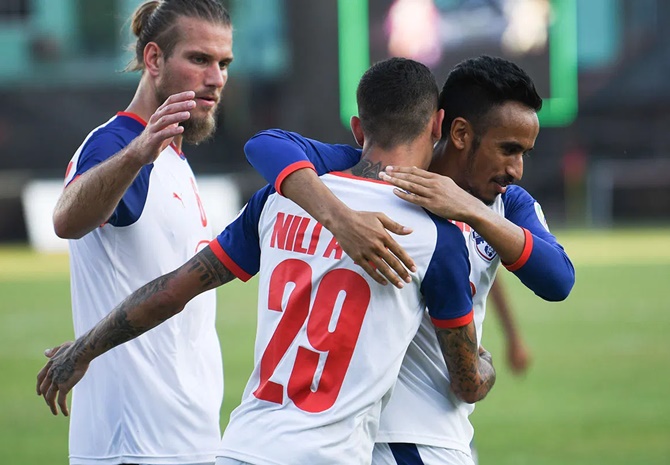 Bengaluru FC players celebrate a goal