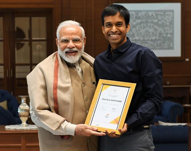 PM Narendra Modi with Pullela Gopichand on February 21, 2020