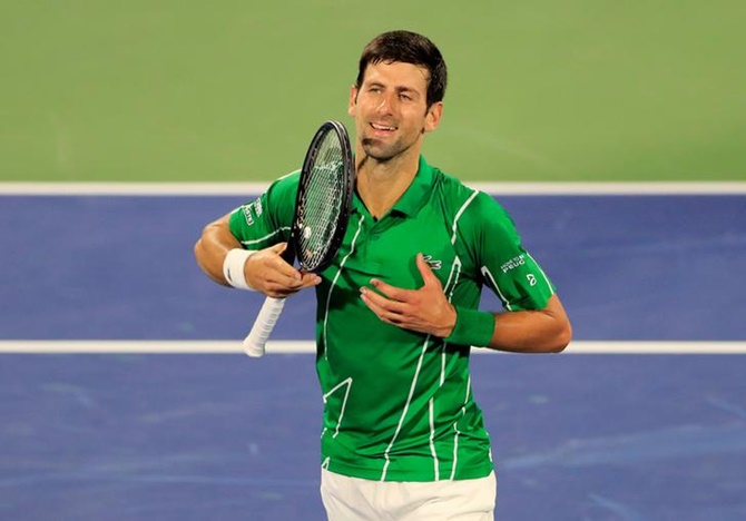 Serbia's Novak Djokovic celebrates winning his second round match against Germany's Philipp Kohlschreiber, at the ATP 500 - Dubai Tennis Championships on Wednesday. 